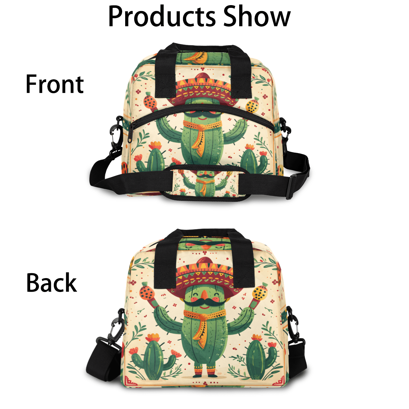 Herdesigns Hippie Cactus Insulated Lunch Bag for Women Men Adults Large Reusable Lunch Box Funny Cactus Leakproof Cooler Tote Bags with Adjustable Shoulder Strap