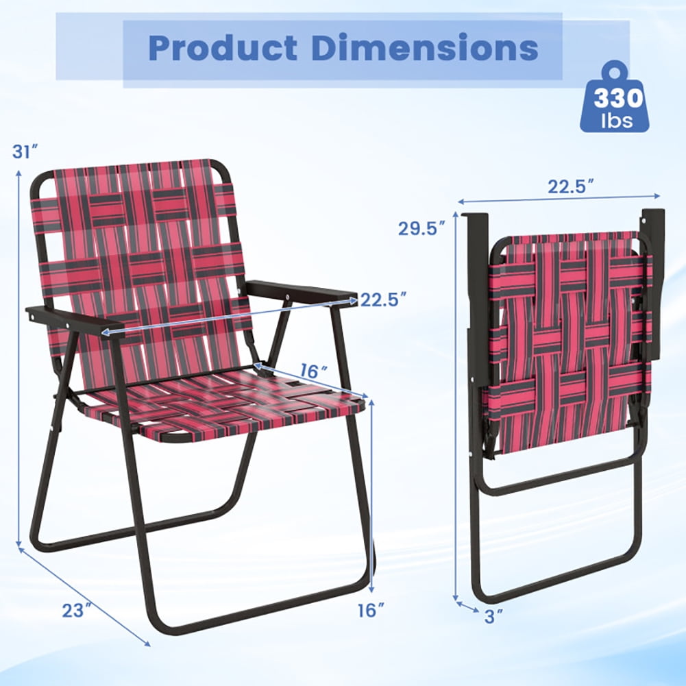 Aimee Lii 2 Pieces Folding Beach Chair Camping Lawn Webbing Chair, Outdoor Dining Chairs, Red