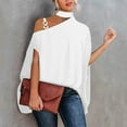 thumbnail image 2 of CBGELRT Womens Summer Tops 2023 Off Shoulder White Top Tees Women Irregular Short Batwing Sleeve Shirts and Blouses Metal Strap Loose T-shirts White S, 2 of 4
