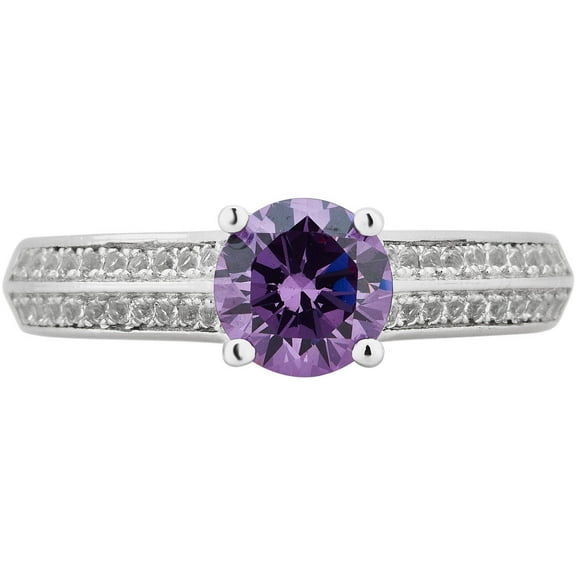 Arista Created Amethyst and White Sapphire Gemstone Women's Ring in Sterling Silver