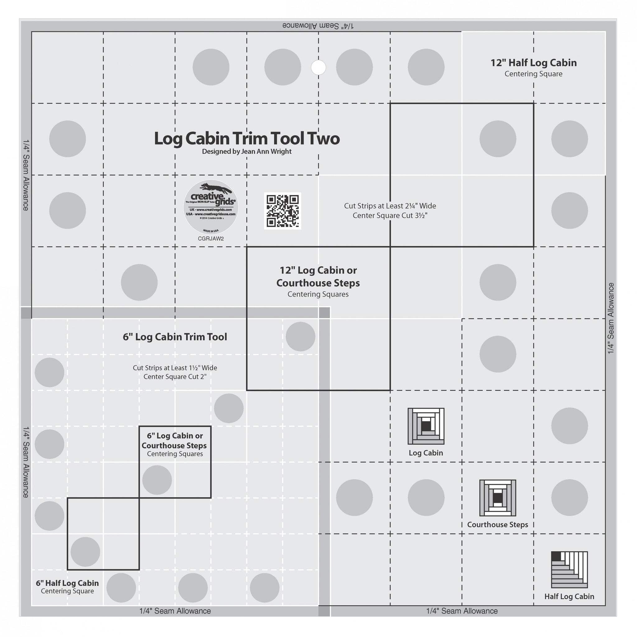Creative Grids Quilt Ruler Log Cabin Trim Tool Two 6in amp; 12in Blocks