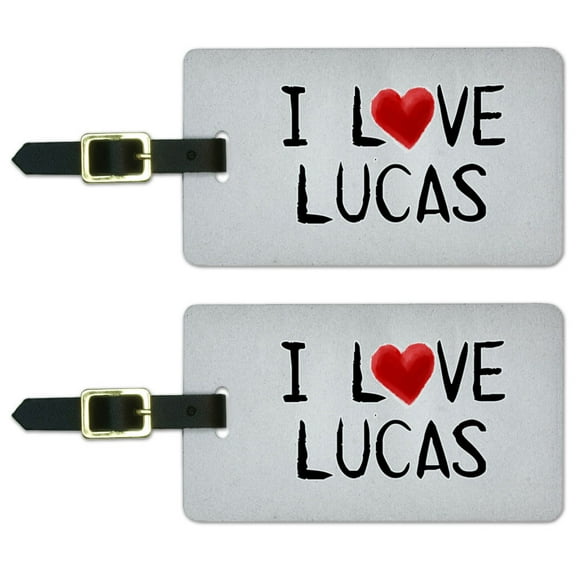 Graphics and More I Love Lucas Written on Paper Luggage Tag Set