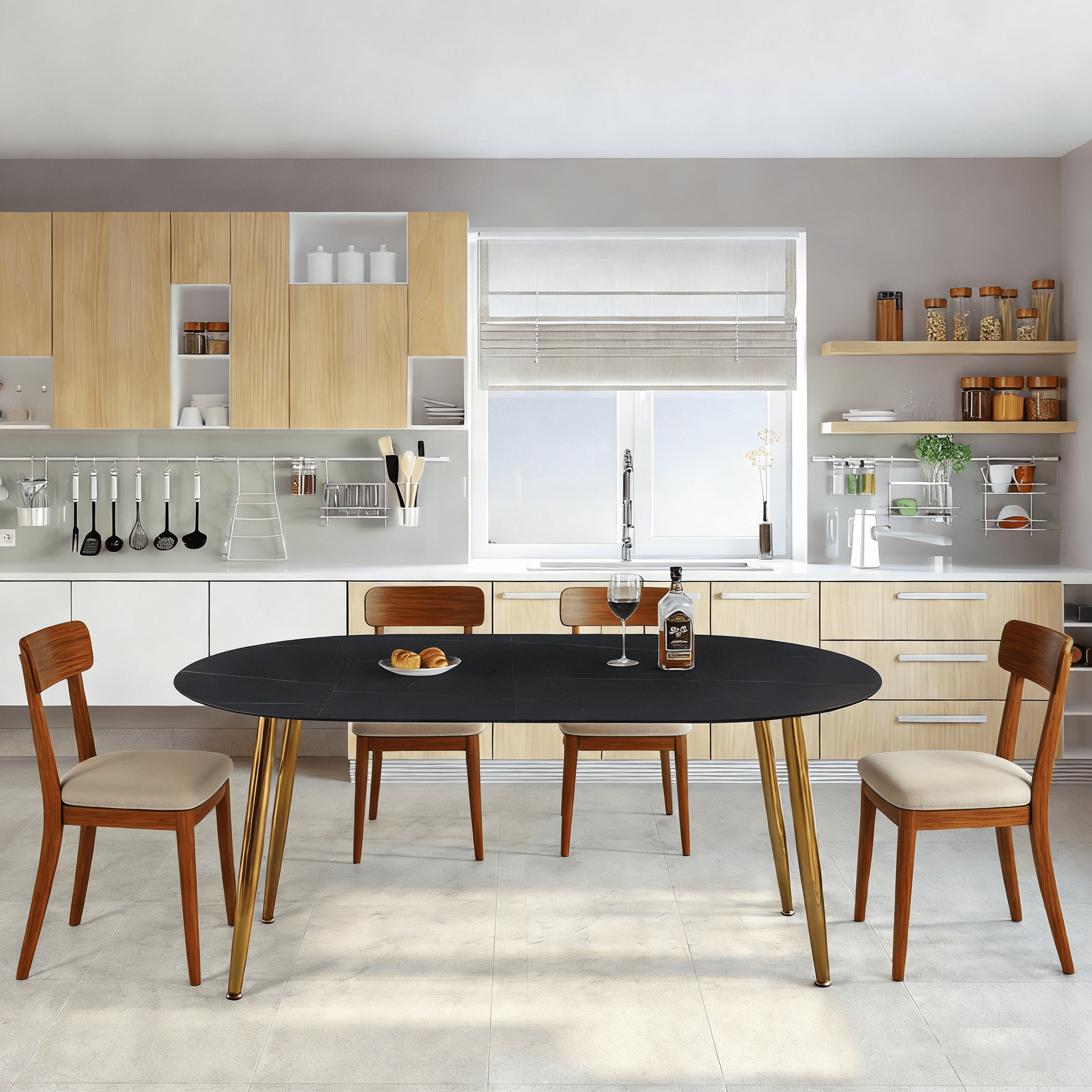 Lecut Oval Extendable Dining Room Table for 4-8 People, Extendable from 39.4" to 70.8", Modern Wooden Dining Table with MDF Tabletop and Metal Frame, Oval Kitchen Table for Home, Office