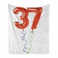 thumbnail image 1 of 37th Birthday Soft Flannel Fleece Throw Blanket, Older It Gets Flying Party Balloons Surprise Years New Age Birthday Picture, Cozy Plush for Indoor and Outdoor Use, 70" x 90", Red White, by Ambesonne, 1 of 6