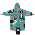 thumbnail image 2 of Oversized Wearable Blanket Hoodie,Border Collie Dog and Flower Florals Sherpa Blanket Hoodie with Super Pockets,Super Warm Fuzzy Pullover for Women & Men, 2 of 6