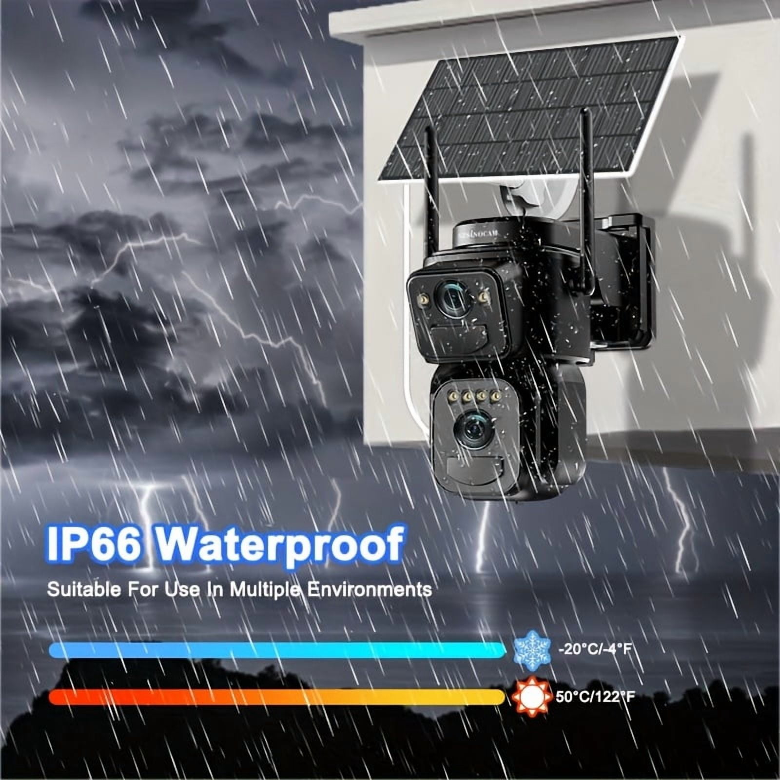 High Quality [10x Zoom] 360-degree Low-power CCTV Solar Panel Battery 2K WiFi Camera with Spotlight Alarm, Motion Detection, Color Night Vision, Two-way Audio