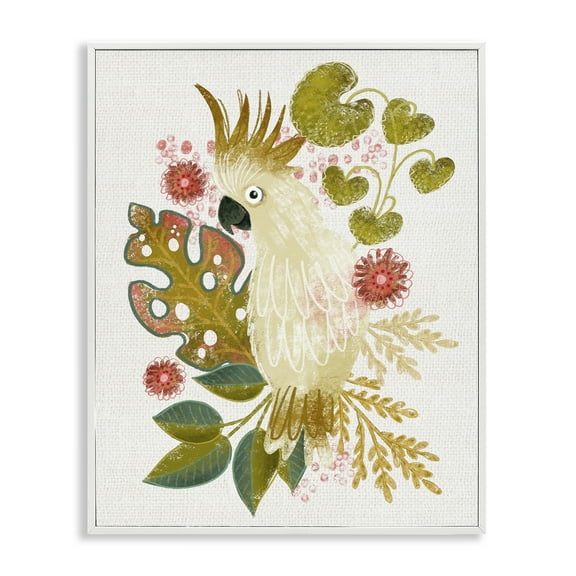 Stupell Industries Cockatoo & Tropical Leaves Animals & Insects Painting White Framed Art Print Wall Art, 16 x 20