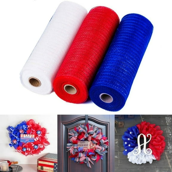 【3 Rolls Independence Day Deco Mesh Ribbons】10" Wide Decorative Ribbon for Wreaths, DIY Crafts & Holiday Decor
