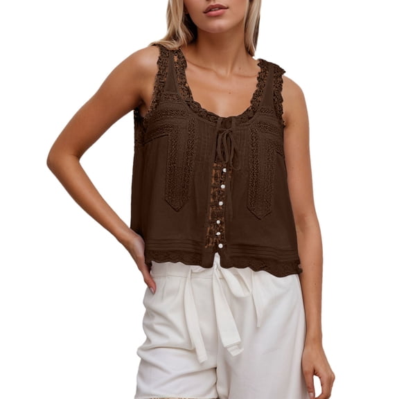 Daolelai Women's Solid Color Lace Stitching Sweet Slim Fit Camisole