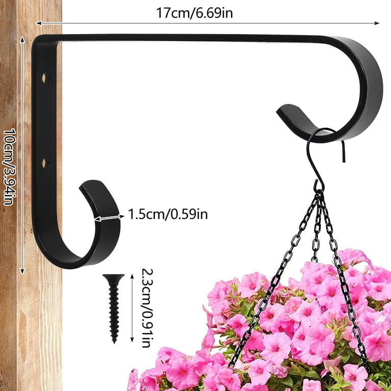 2 Pack Heavy Duty Plant Hanger Bracket, 16Inch Hanging Brackets for Plants  Outdoor and Indoor, 80lbs Holding Capacity Metal Plant Wall Hooks, Black  Hanging Plan…