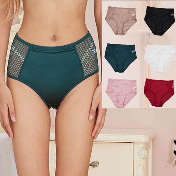 Lunuaoe Women's High Waist Tummy Control Panties, Breathable Mesh Side Briefs, Soft Body Shaper Underwear