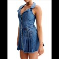 thumbnail image 3 of Vestidos Vaqueros Sin Mangas para Mujer, Elegantes, de Botonadura Sencilla, con Dobladillo Fruncido y Mini Azul L, 3 of 8