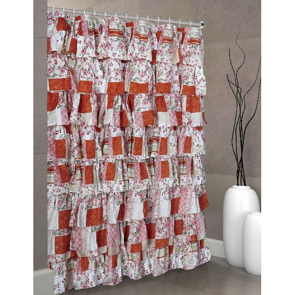Spring Home Patchwork ruffle Fabric shower curtain multi color Red
