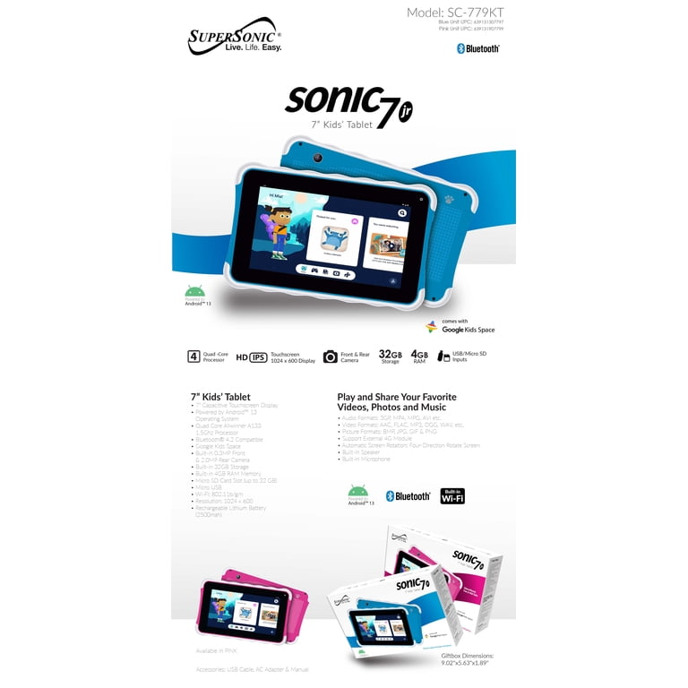 Supersonic 7-In. 1024 x 600 Tablet with Bluetooth, 32 GB, Android