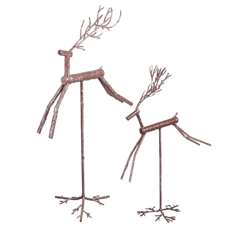 Woodgrain Large Metal Reindeer, Set of 2
