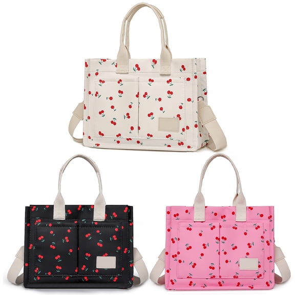 Modstep Canvas Tote Bag for Women Multiple Pockets Floral Print Crossbody Shoulder Purse Detachable Strap Top Handle Handbag Black