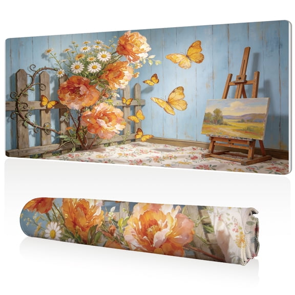 LIVEKEY Floral Easel Mouse Pad 80x40x0.3cm Extra Large Full Desk Coverage Non Slip Durable Easy Clean Stitched Edges for Gaming and Office