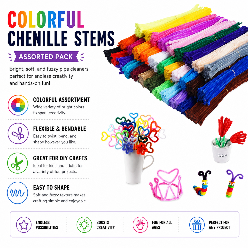 1600 Pcs Pipe Cleaners 32 Colors Chenille Stems for DIY Art Crafts