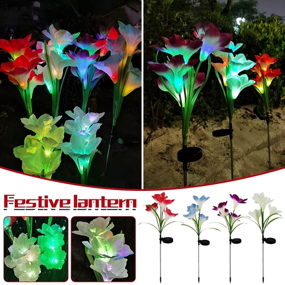 HIBIBUD Solar LED Outdoor Garden Flower Lights,Upgraded Color-Changing Solar Flower Lights,7PCS Set for Yard,Garden,Way,and Outdoor Decorations