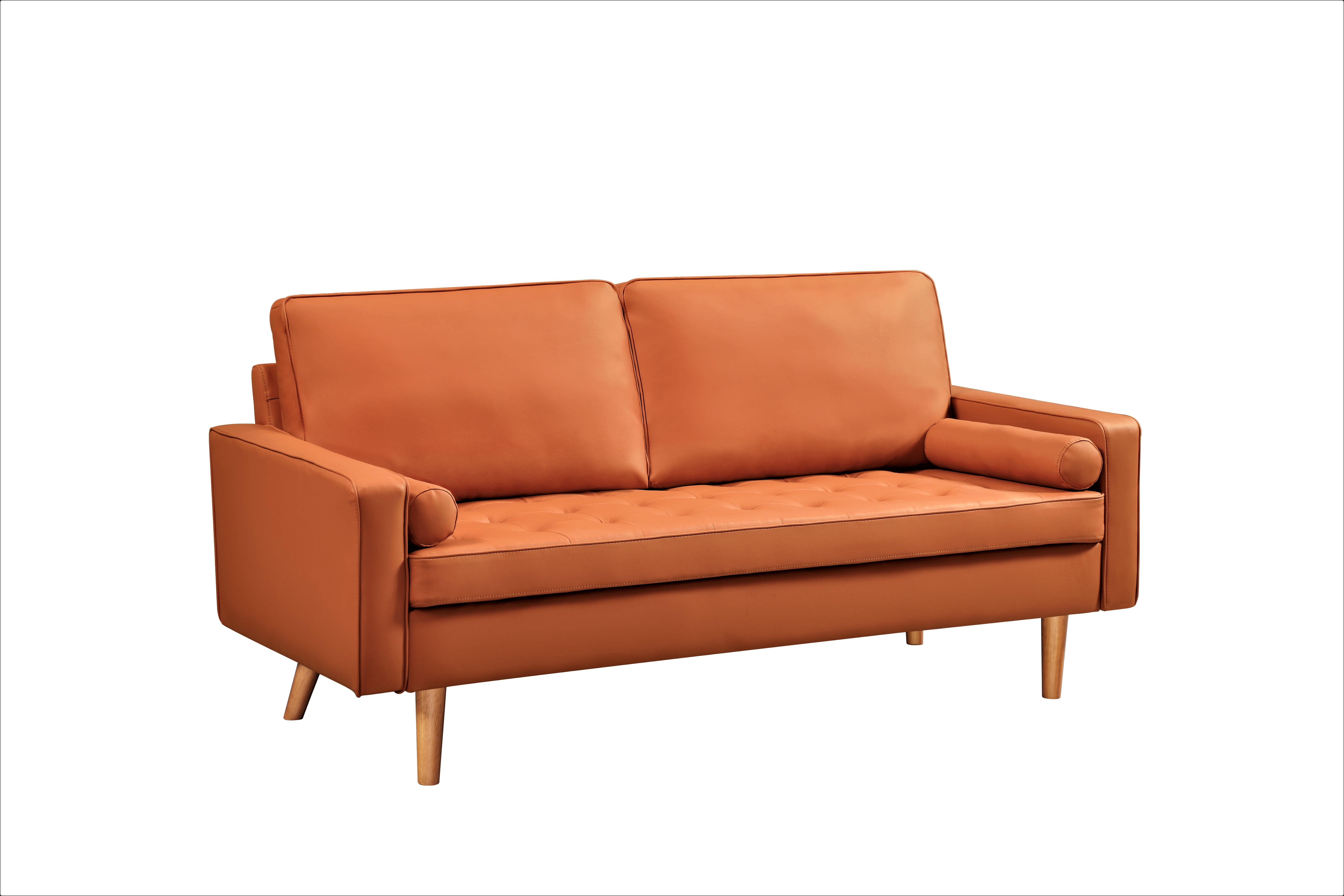 Uspridefurniture Partone 69.7'' Vegan Faux Leather Square Arm Sofa -Red Orange