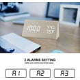 thumbnail image 2 of Reloj despertador digital con pantalla LED electrónica de madera, 3 configuraciones de alarma, detección de humedad y temperatura, dormitorio, reloj eléctrico de madera para, 2 of 5