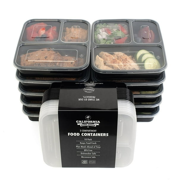 California Home Goods 3 Compartment Pack of 10 Reusable Food Storage