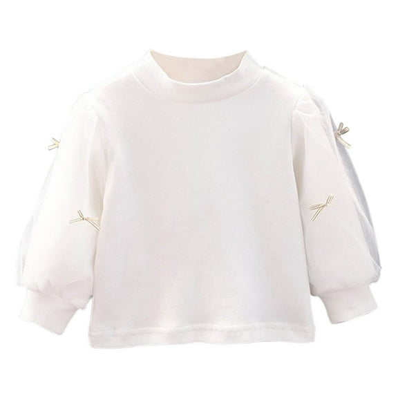Odeerbi Toddler Girls Tulle Long Sleeve Mock Turtleneck Tops Fall Winter Base Layer T-Shirt Loose Basic Tees 1-8 Years Toddler Clothes White