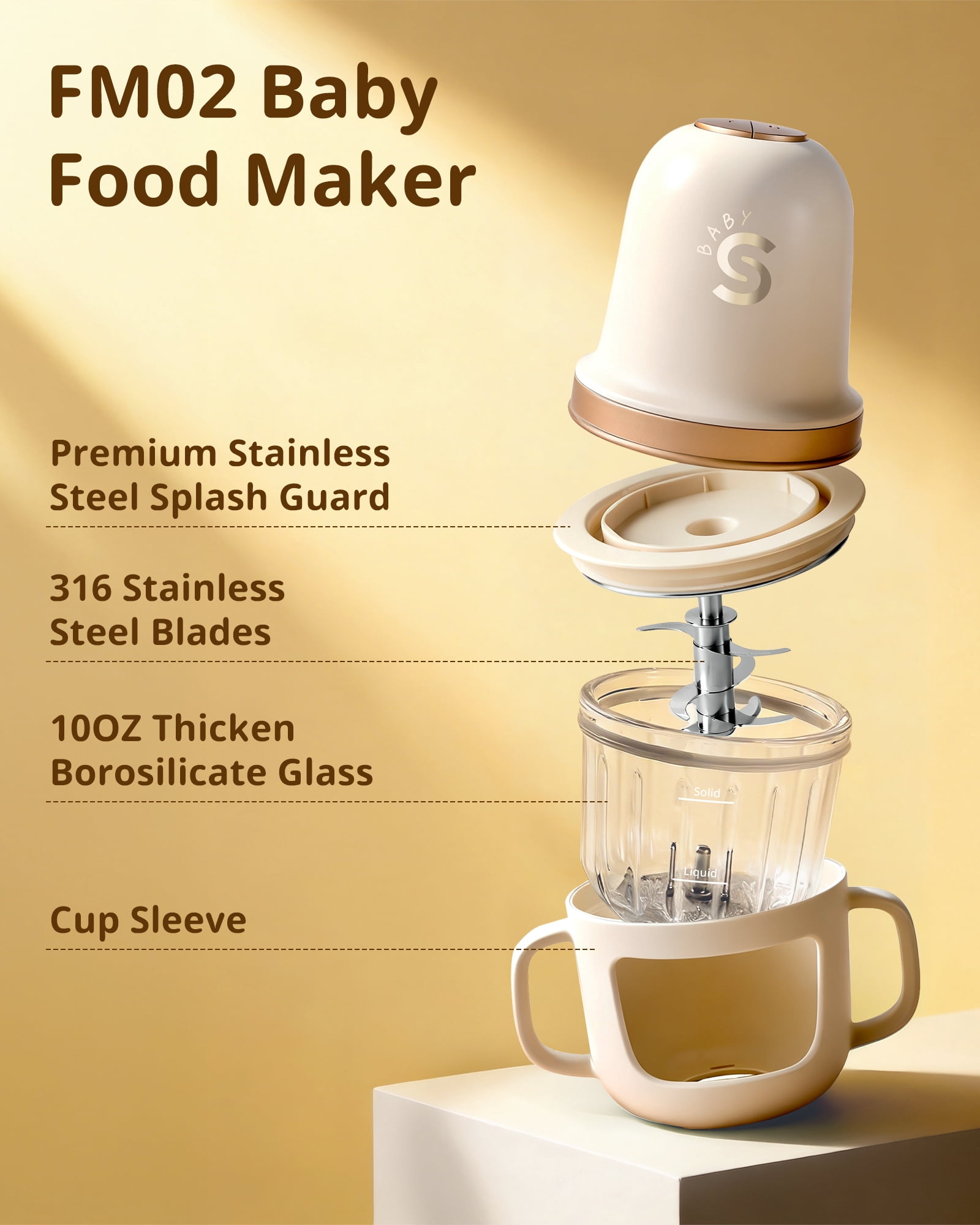 Baby Food Maker, SosekiBaby FM02 Baby Food Processor Set with Glass Bowl & 316L Stainless Steel Blades ,Baby Food Blender for Baby Puree, Meat, Vegatable,2-Speed Control, BPA-Free,Ivory