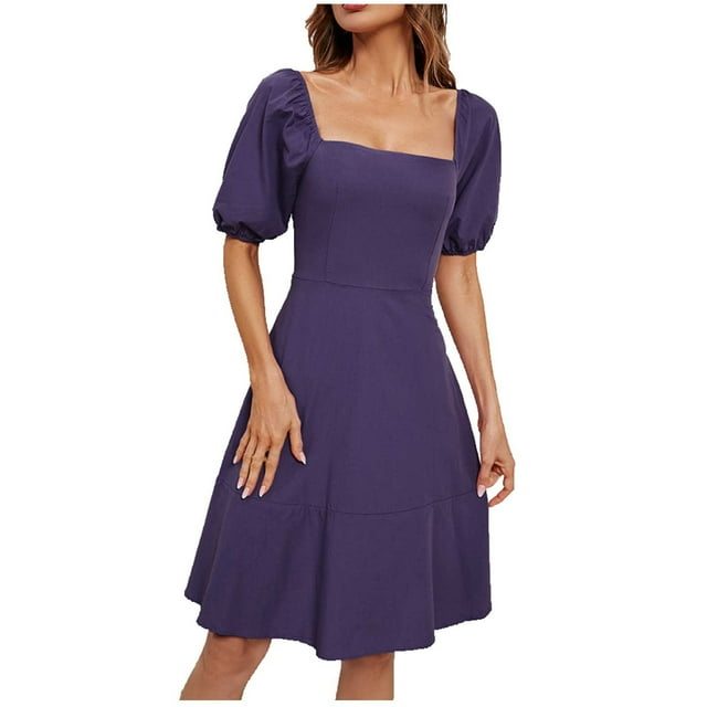 Robes pour Femmes Robe Décontractée Unie à Manches Bouffantes
