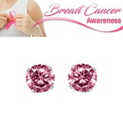 Sterling Silver Breast Cancer Awareness Pink 7-mm Cubic Zirconia Stud Earrings