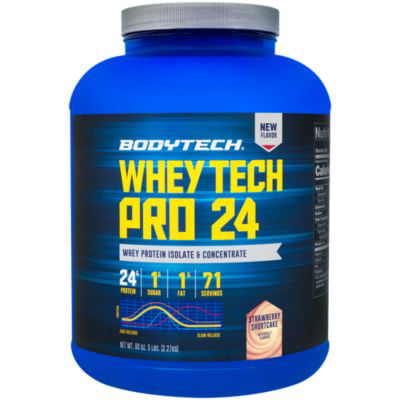 BodyTech Whey Tech Pro 24 Protein Powder  Protein Enzyme Blend with BCAA's to Fuel Muscle Growth  Recovery, Ideal for PostWorkout Muscle Building  Strawberry Shortcake (5 (The Best Protein Powder For Building Muscle Fast)
