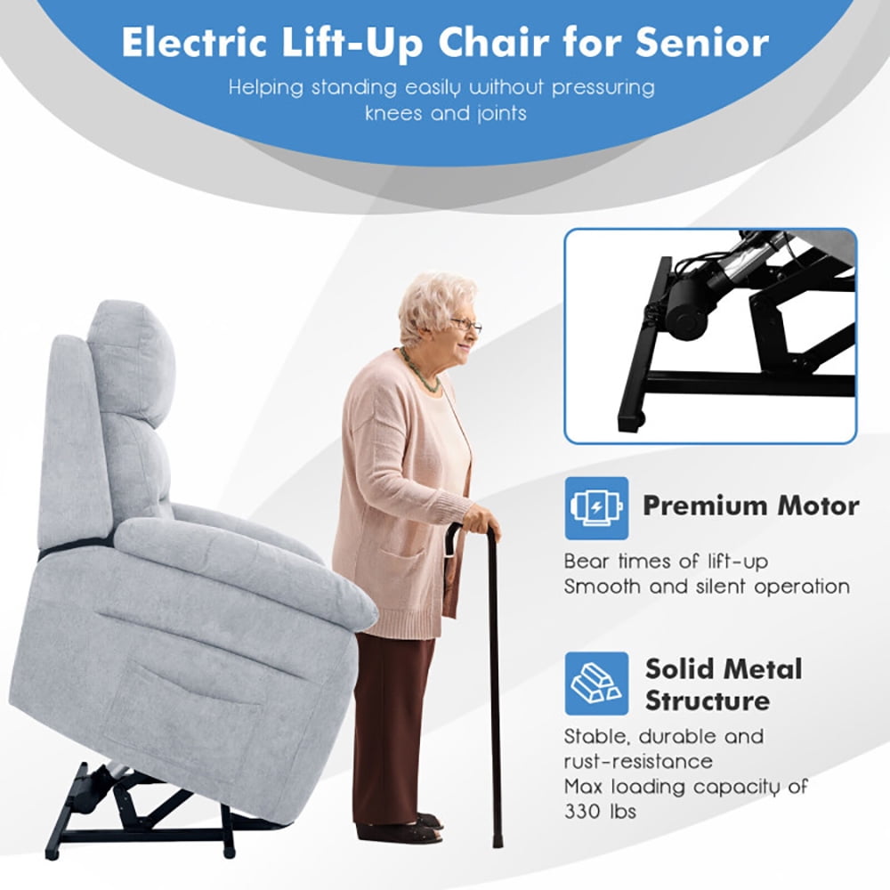 Finihen Electric Power Lift Relax Sofa Recliner Chair, Power Lift Recliner Sofa with Side Pocket and Remote Control, for Elderly, for Living Room, Bedroom, Gray