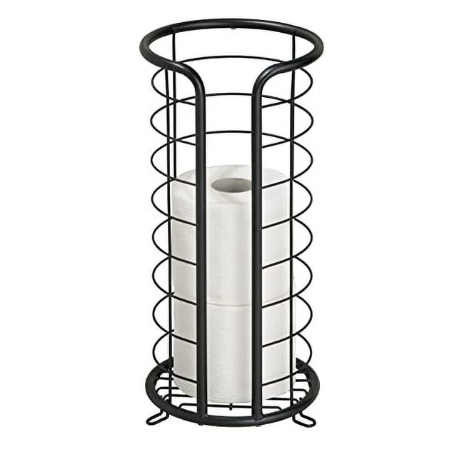 mDesign Support de Papier Toilette en Métal - Réserve de Rangement pour 3 Rouleaux de Papier Toilette - Support de Papier Toilette Autoportant - Élégant Support de Papier Toilette pour Salle de Bain - Omni Collection - Noir Mat