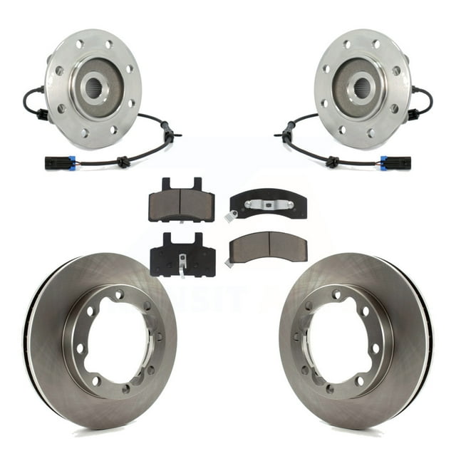 Transit Auto Front Hub Bearing Assembly Disc Brake Rotors and Ceramic Pads Kit for Car 1995 K3500 Chevrolet GMC with Dual Rear Wheels KBB-122521