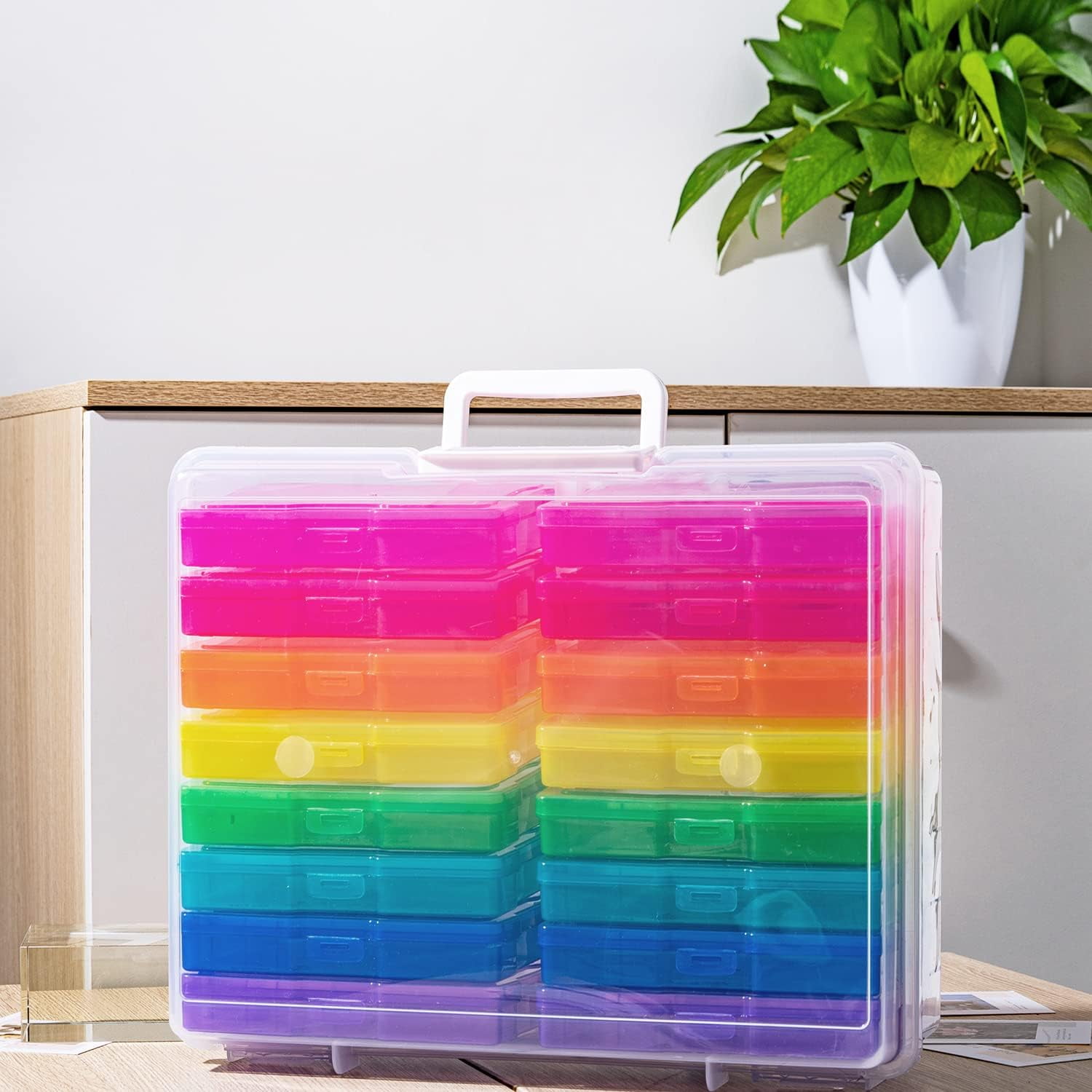 Novelinks 2 Pack 4" x 6" Photo Storage Craft 16 Inner Photo Keeper Multi-Colored Photo Storage Box Photos Organizer,Rainbow Colors