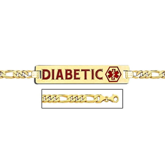 14K Gold Medical ID Bracelet W/ Figaro Chain with Enamel - 8-1/2