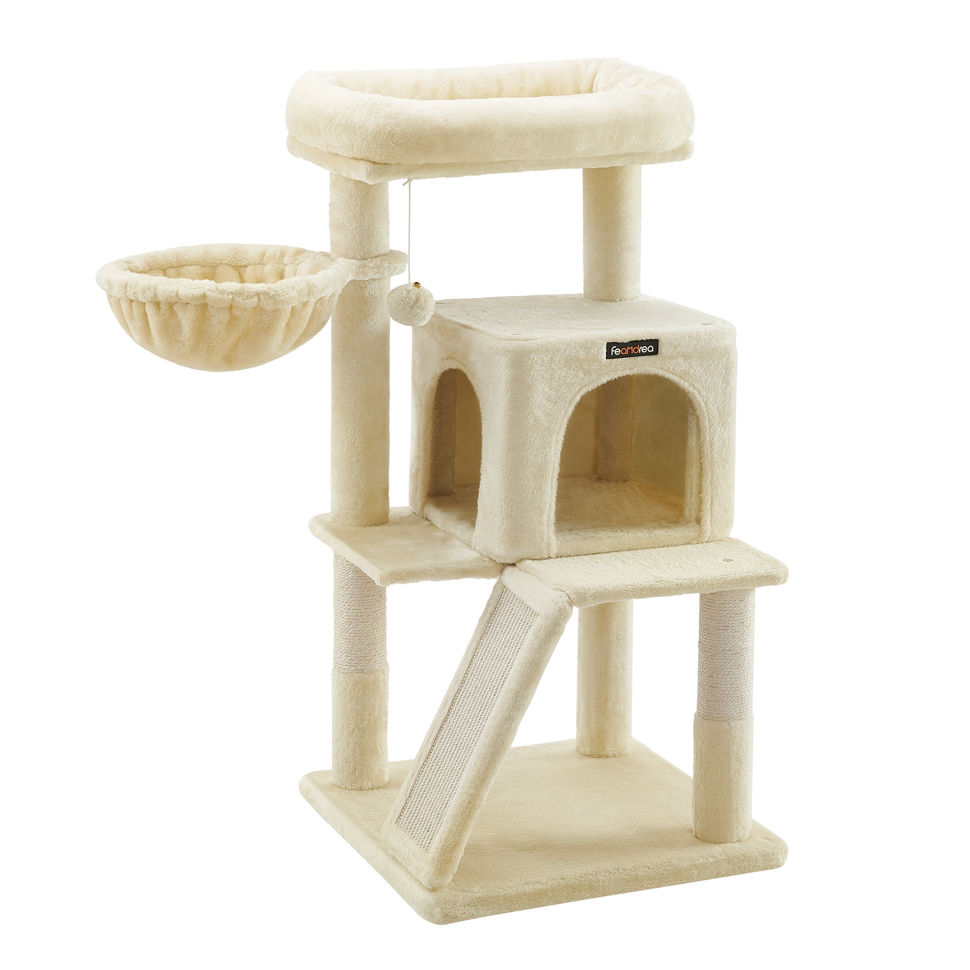 37.8 - Inch Multi - Level Small Cat Tree. Features widened perch for large cats & kittens. Beige color.