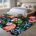 thumbnail image 5 of Summer Tropical Washable Living Room Rugs 5'x8', Flowers Shells Starfish Black Background Low Pile Throw Large Area Rug Non-Slip Sturdy Edge Binding Carpet for Living Room Kitchen Office, 5 of 9