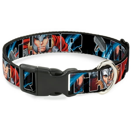 Marvel Comics Pet Collar Dog Collar Plastic Buckle Thor Poses Hammer 9.5 to 14.5 Inches 0.5 Inch Wide