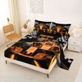 thumbnail image 2 of Manfei Sports Car Bed Sheets,Checkered Print Full Size Sheets,Orange,4 Pieces,1 Flat Sheet, 1 Fitted Sheet and 2 Pillowcases, 2 of 6