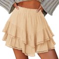 thumbnail image 4 of Ahdbta Flowy Shorts for Women Boho Casual Ruffle Tiered Skorts Elastic High Waist Mini Skirts Golf Tennis Crochet Shorts, 4 of 5