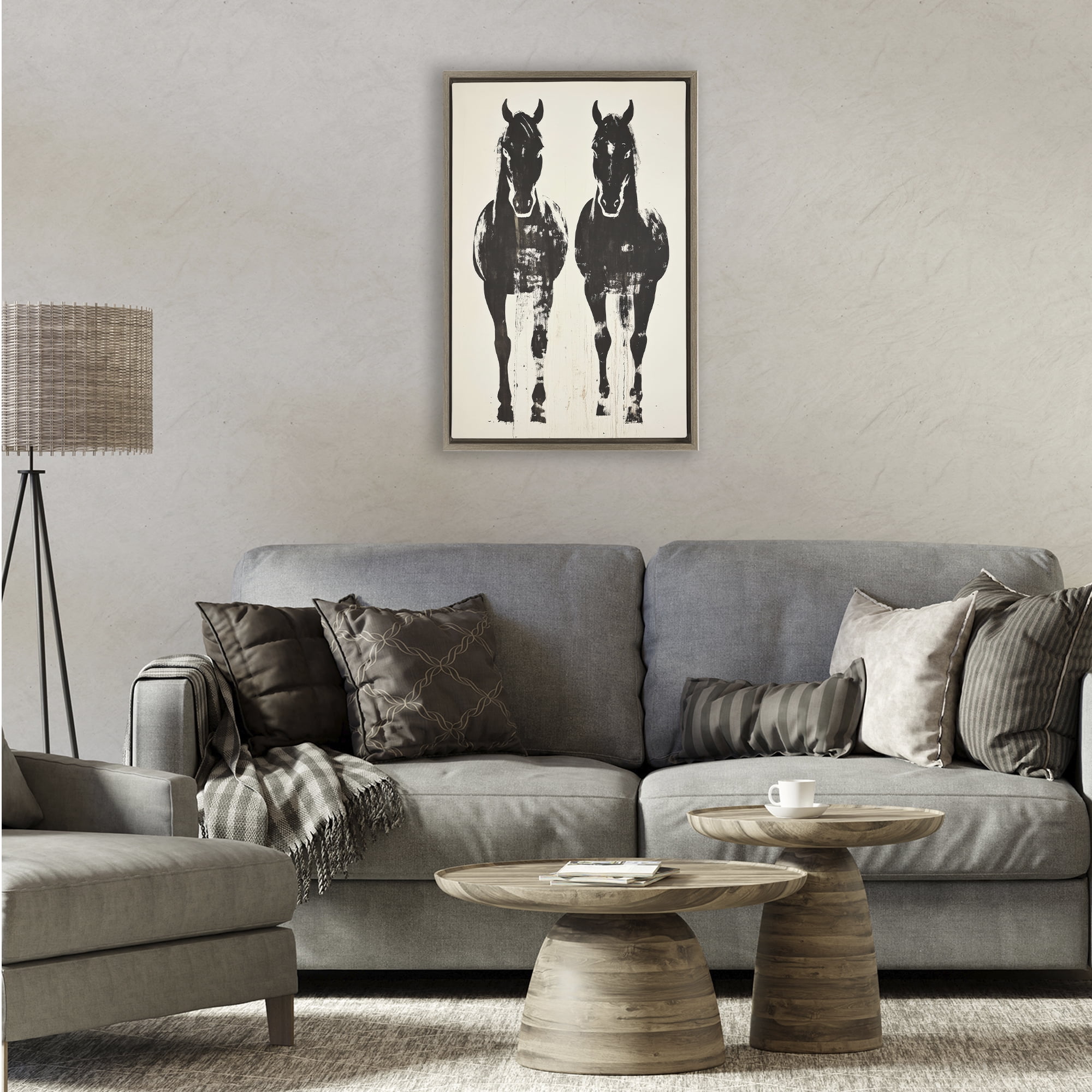 Stupell Industries Silhouetted Horse Couple Brown Framed Floater Canvas Wall Art, design by Petal Prints Design