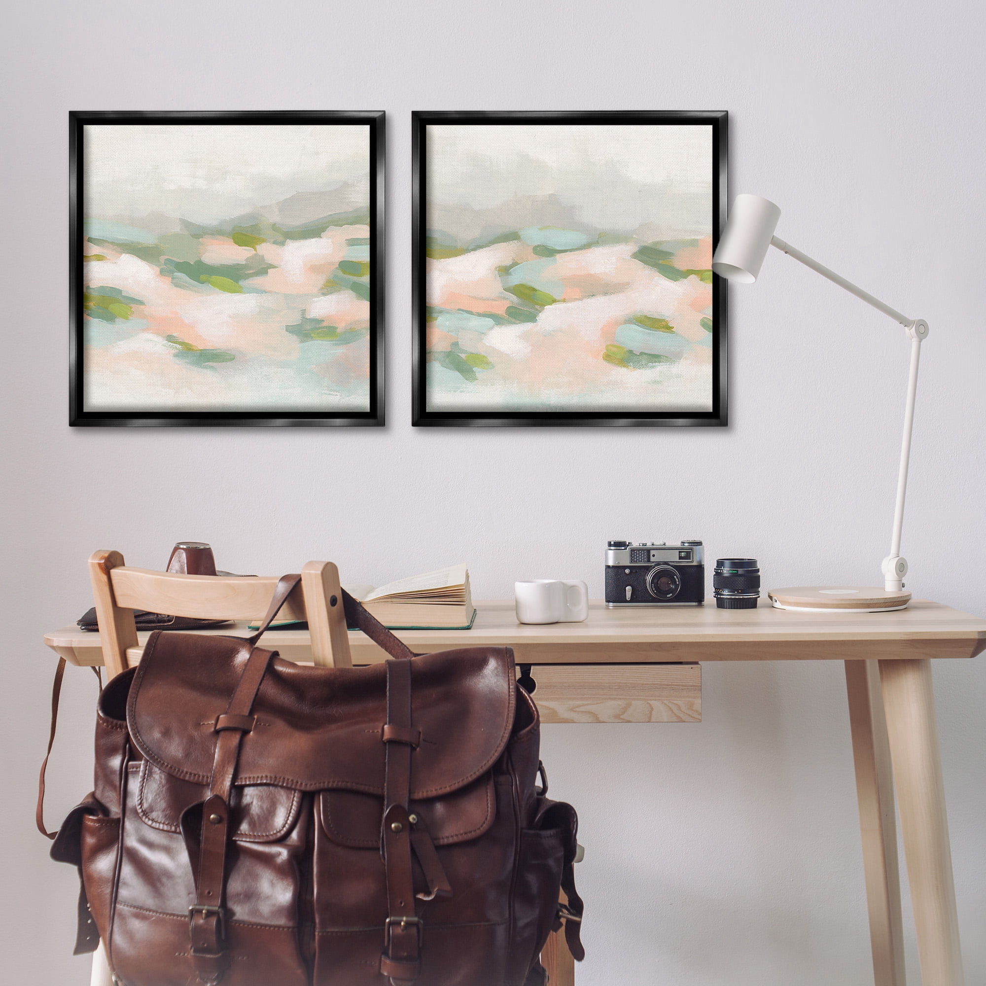 Stupell Industries Pastel Hills Abstraction Landscape Painting Black Floater Framed Canvas Art Print Wall Art, 25 x 25, Set of 2