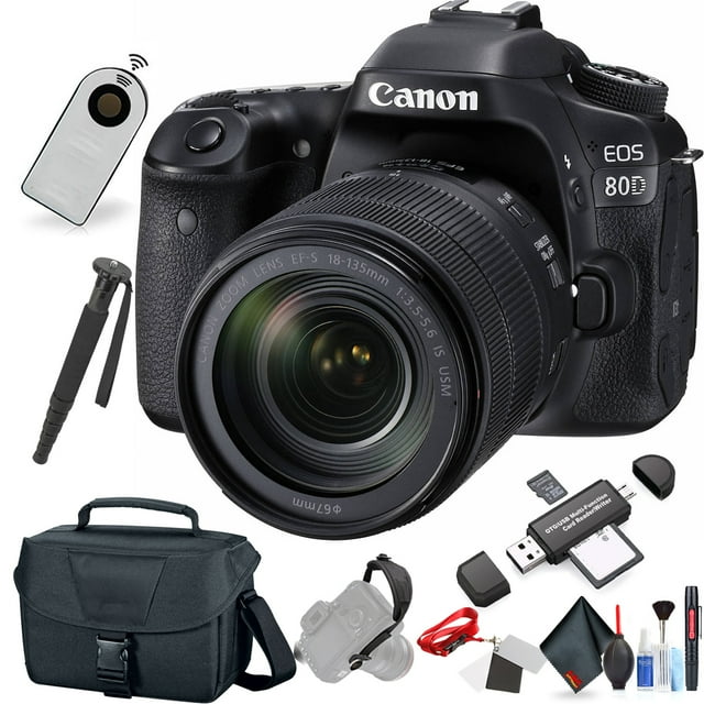 Canon EOS 80D Appareil Photo Reflex Numérique + Objectif 18-135mm (Modèle Intl) + Ensemble d'Accessoires Supplémentaires