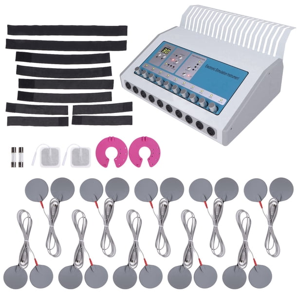 Masajeador corporal adelgazante con 12 pares de parches de electrodos, máquina de masaje de estimulación muscular con pulso ajustable, enchufe estadounidense de 110 V