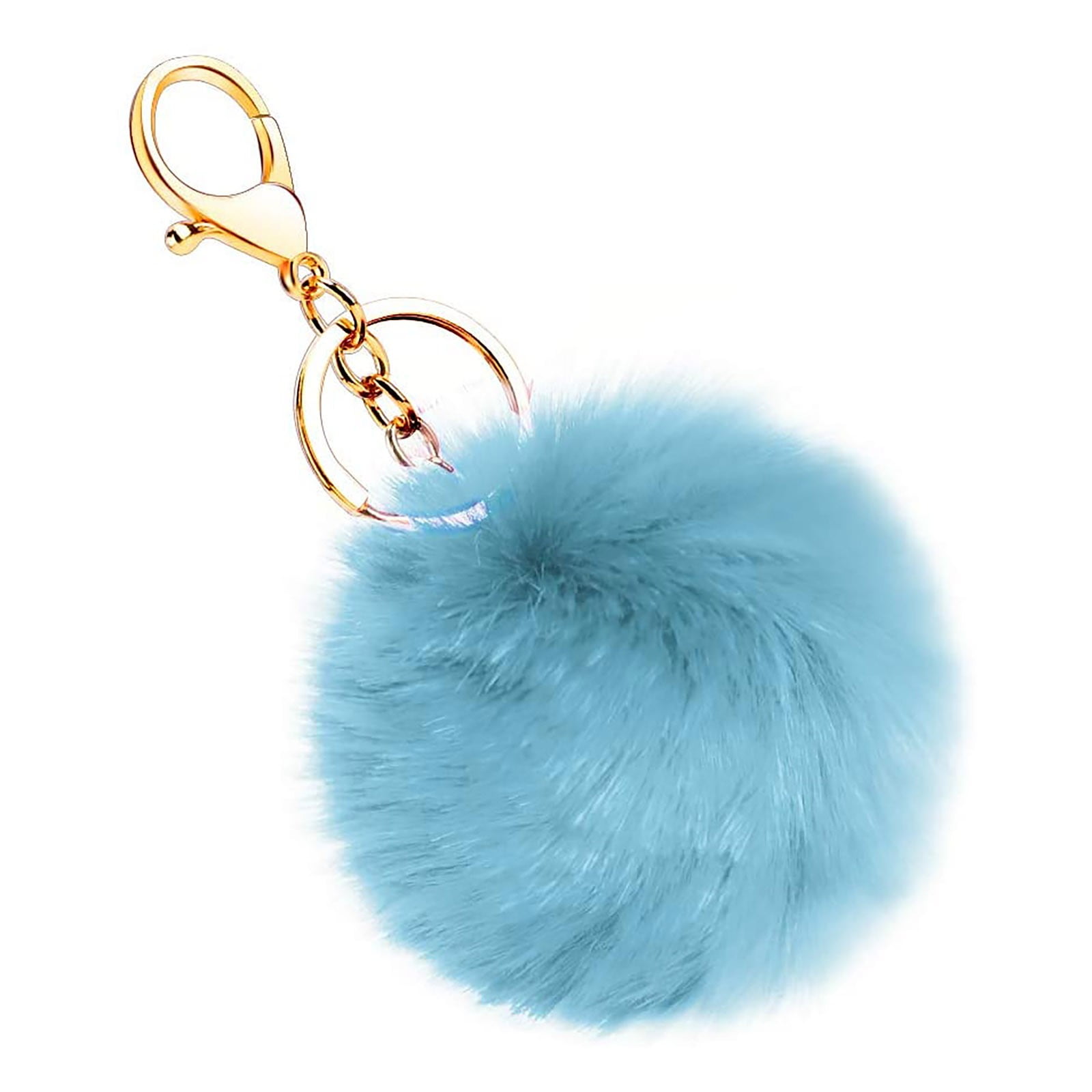 5pcs Fake Rabbit Fur Soft Ball Pompom Keychain For Women Bag Fluffy Key Pendant 