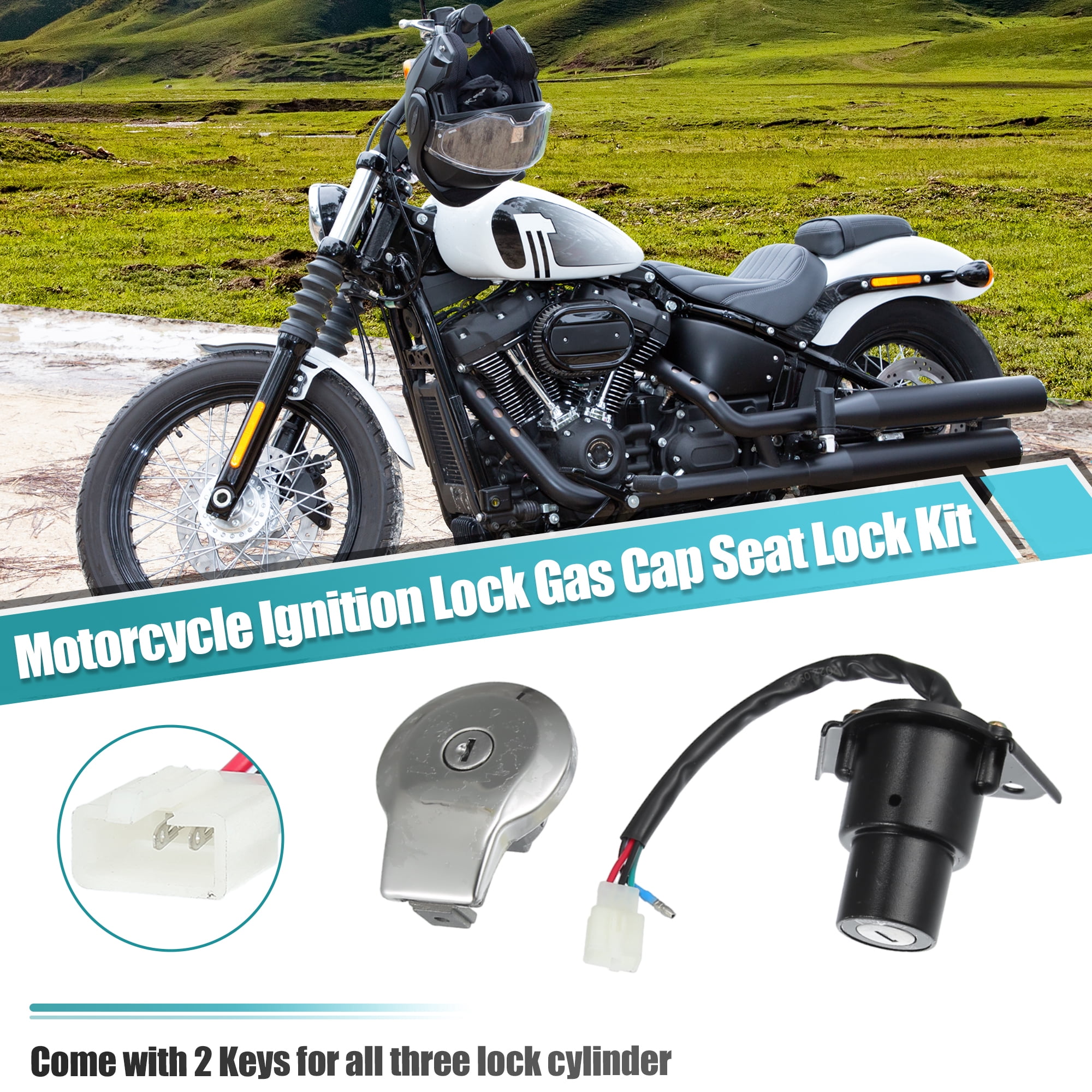 Unique Bargains Motorcycle Ignition Switch Cylinder Set for Yamaha XV250 XV125 VIRAGO