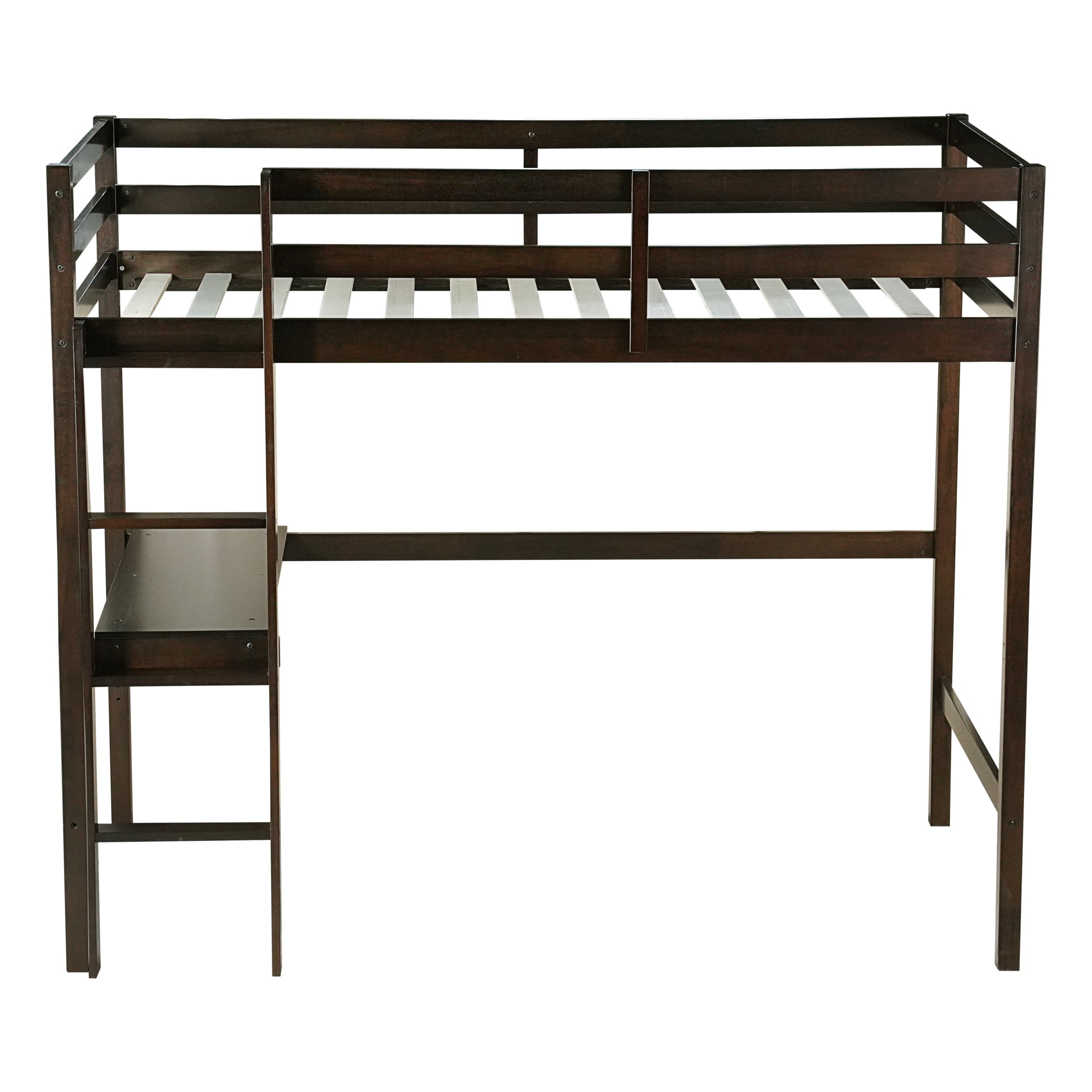 Noble House Aven Twin High Loft Bed with Built-in Desk and Ladder, Rubber Wood Loft Bed, Safety Guardrail, Espresso