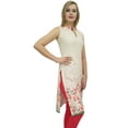thumbnail image 2 of Bimba Women's Sleeveless Cream Floral Printed Tunic Designer Kurta Kurti-10, 2 of 5