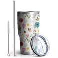 thumbnail image 2 of 30oz Pioneer Flower Floral Print Pattern Tumbler, Double Wall Vacuum Insulated Cup, BPA-Free Leak Proof Lid & Reusable Straws, Hot 12h, Cold 34h, 2 of 6